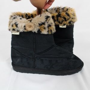 Eskis Faux Fir Leopard Cuff Ankle Boots